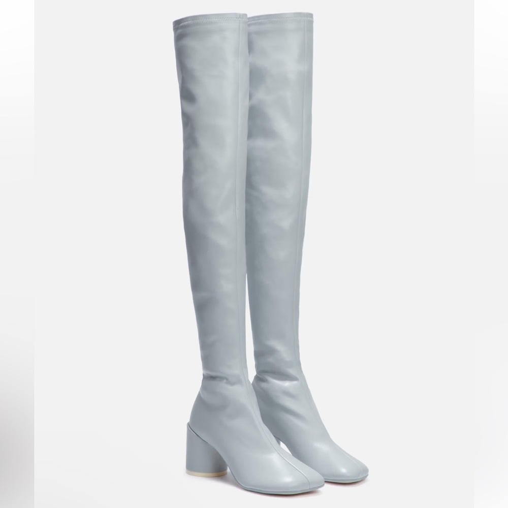 MM6 Maison Margiela Anatomic Thigh High Tabi Shaped Tall Heeled Boot Pearl Blue